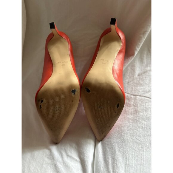 Orange Leather Pointed-Toe High Heels Size 11 Nine West Kitten Heel - Picture 8 of 12